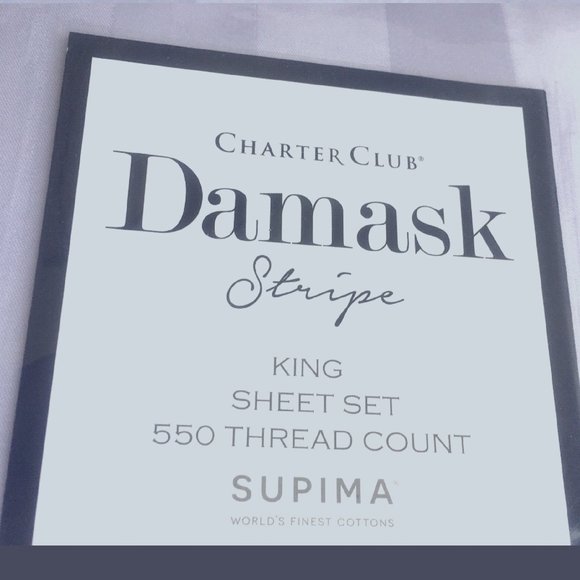 new Charter Club Damask 550 TC 100% Cotton KING Sheet Set in PALE LILAC STRIPE - Picture 1 of 12